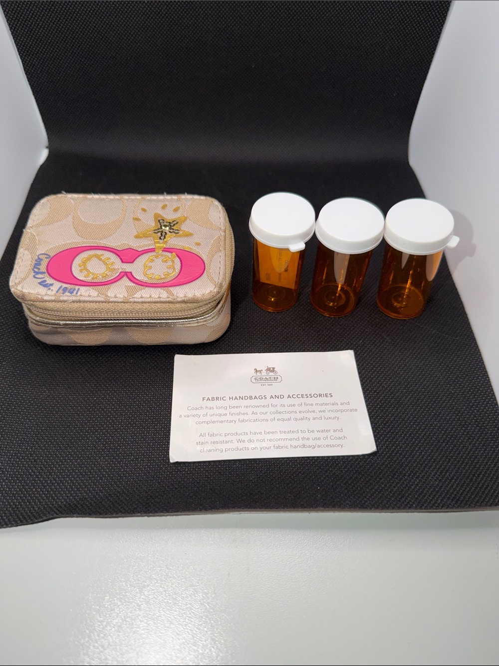 Coach poppy pill case with bottles NEW